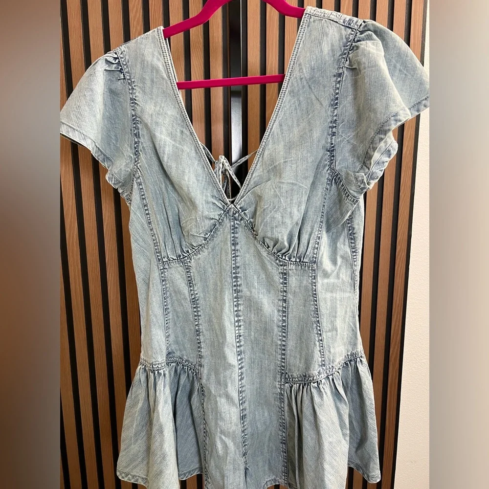 Free People Blue Denim Zip-Up Romper - Picture 2 of 5